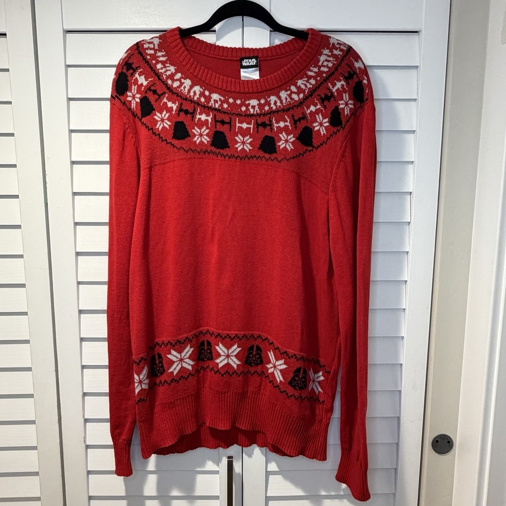 Star Wars Red Knit Christmas Sweater TIE Fighter Darth Vader Fair Isle L